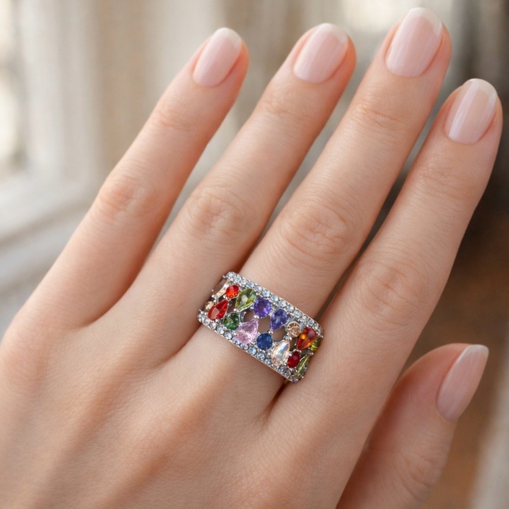 Multicolor Gemstone Statement Ring | Size 6 - image 1